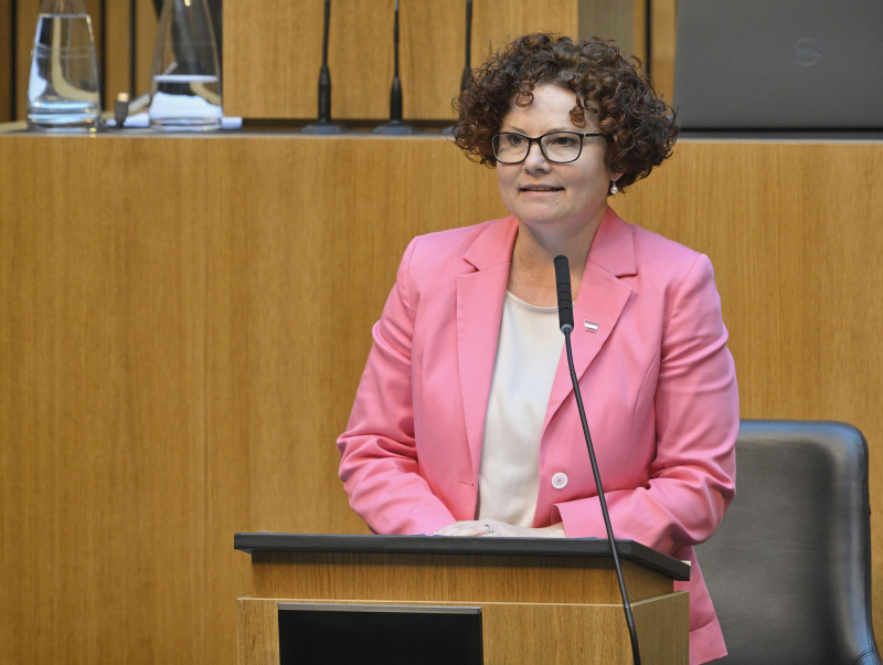 Am Redner:innenpult: Staatssekretärin Elisabeth Zehetner (ÖVP)