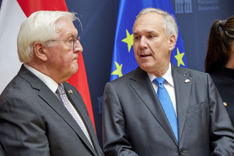 Von rechts: Nationalratspräsident Walter Rosenkranz (FPÖ), Bundespräsident der Bundesrepublik Deutschland Frank Walter Steinmeier