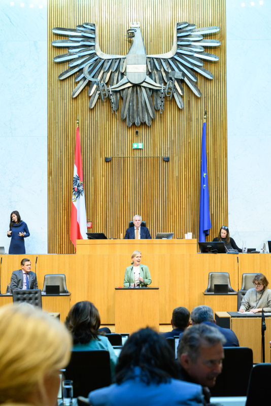 Am Rednerinnenpult: Nationalratsabgeordnete Leonore Gewessler (GRÜNE)