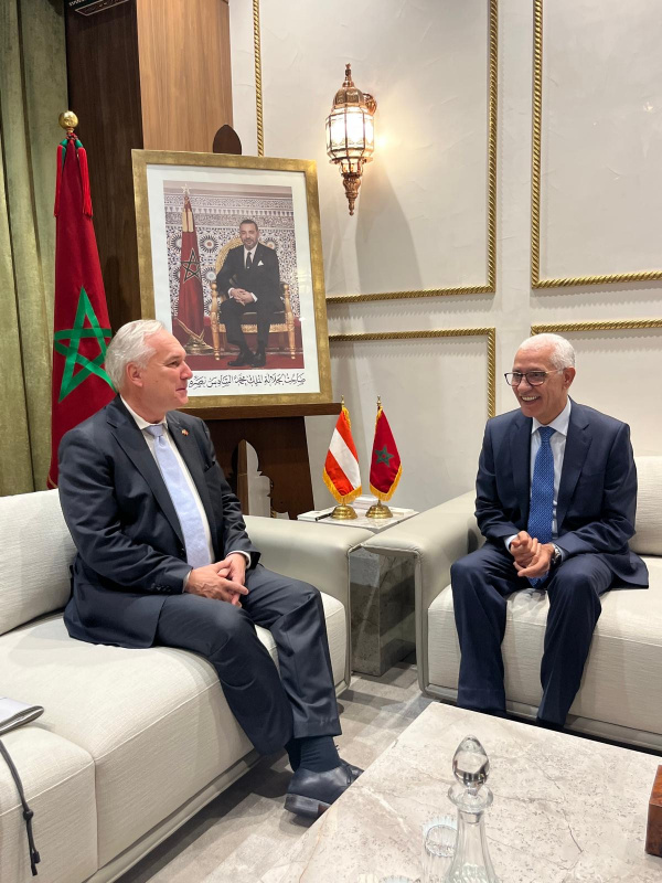 Aussprache. Von links: Nationalratspräsident Walter Rosenkranz (FPÖ), Präsident des marokkanischen Repräsentantenhauses Rachid Talbi El Alami