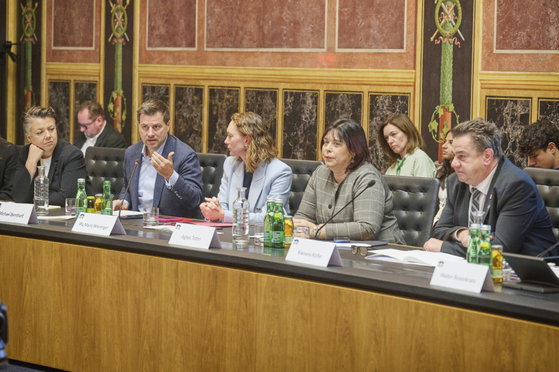 Von links: Nationalratsabgeordnete Olga Voglauer (GRÜNE), Nationalratsabgeordneter Michael Bernhard (NEOS), Nationalratsabgeordnete Pia Maria Wieninger (SPÖ), Nationalratsabgeordnete Agnes Totter (ÖVP), Bundesrat Klemens Kofler (FPÖ)