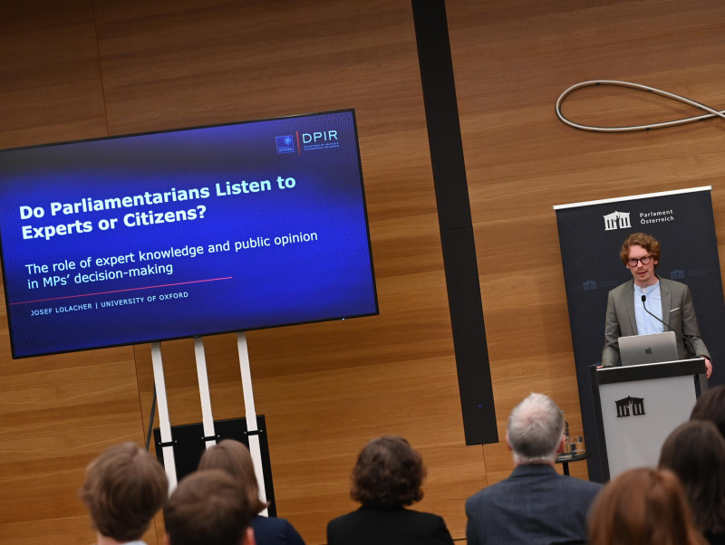 Presentation of the preliminary results of the 2024 project: „Do parliamentarians listen to experts or citizens? The role of expert knowledge and public opinion in the decision-making of.MPs“ by Josef Lolacher, University of Oxford