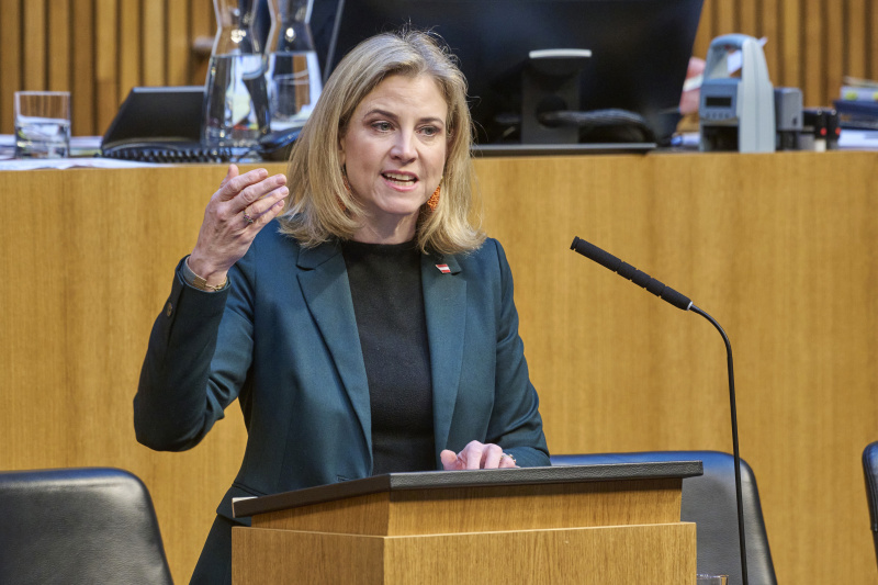 Am Rednerinnenpult Außenministerin Beate Meinl-Reisinger (NEOS)