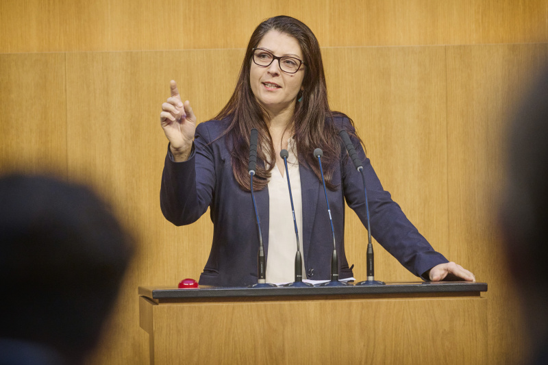 Am Rednerinnenpult Nationalratsabgeordnete Muna Duzdar (SPÖ)