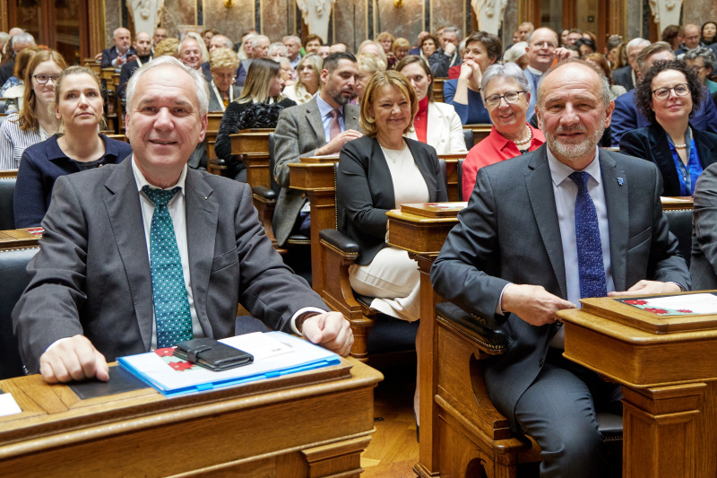 Von links: Nationalratspräsident Walter Rosenkranz (FPÖ), Bundesratspräsident Peter Samt (FPÖ)