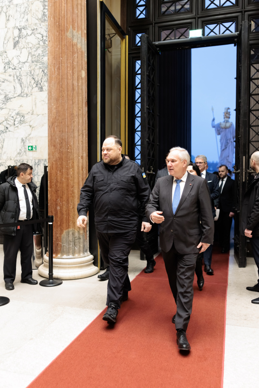 Eimholung. Nationalratspräsident Walter Rosenkranz (FPÖ) und Vorsitzender der Werchowna Rada der Ukraine Ruslan Stefantschuk