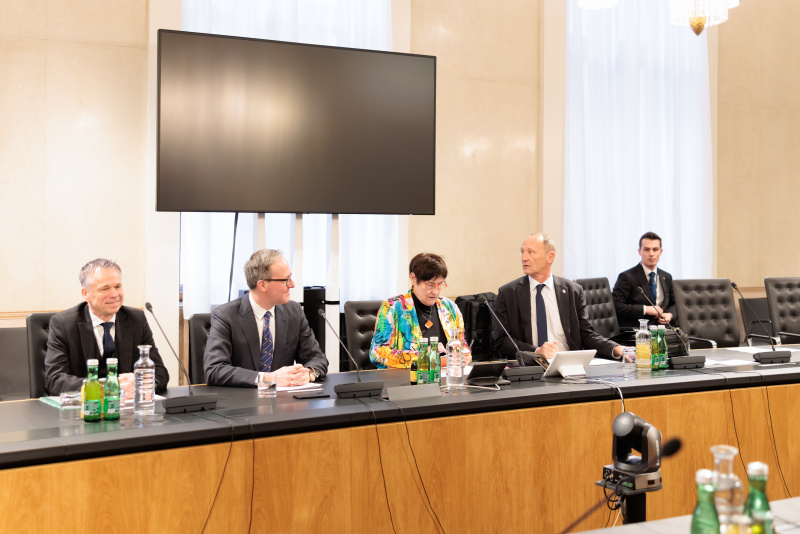 Aussprache. Mitglieder des Außenpolitischen Ausschusses des Nationalrates unter der Leitung von Nationalratsabgeordneter Petra Bayr (SPÖ)