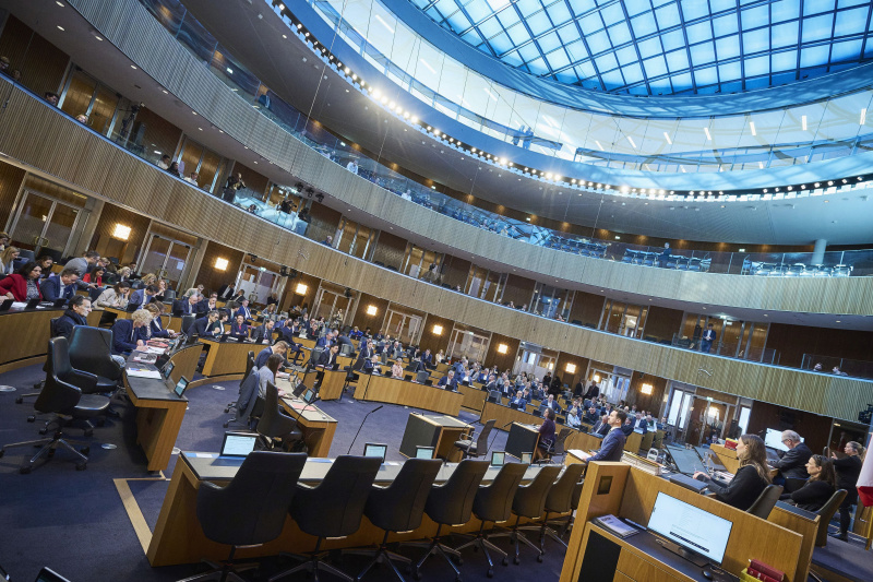 Blick Richtung Sitzungsteilnehmerinnen und -teilnehmer