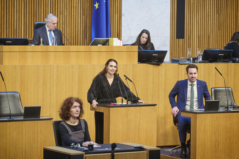 Am Rednerinnenpult Nationalratsabgeordnete Barbara Neßler (GRÜNE). Auf der Regierungsbank Bildungsminister Christoph Wiederkehr (NEOS)