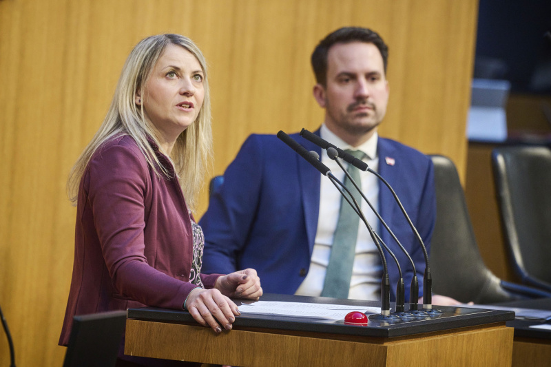 Am Rednerinnenpult Nationalratsabgeordnete Silvia Kumpan-Takacs (SPÖ). Auf der Regierungsbank Bildungsminister Christoph Wiederkehr (NEOS)