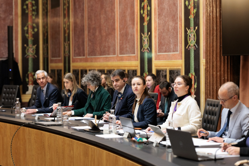 Vizepräsident der EU-Kommission Raffaele Fitto (4. von links), Vorsitzende des EU-Ausschusses des Bundesrates Bernadette Geieregger (ÖVP) (5. von links)