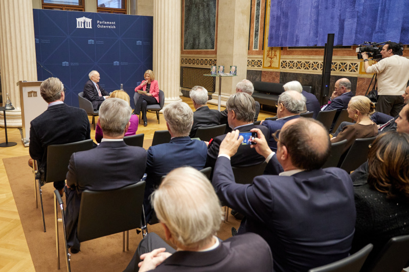 Gespräch. Von links: Nationalratspräsident a. D. Andreas Khol, Herausgeberin Kurier Martina Salomon