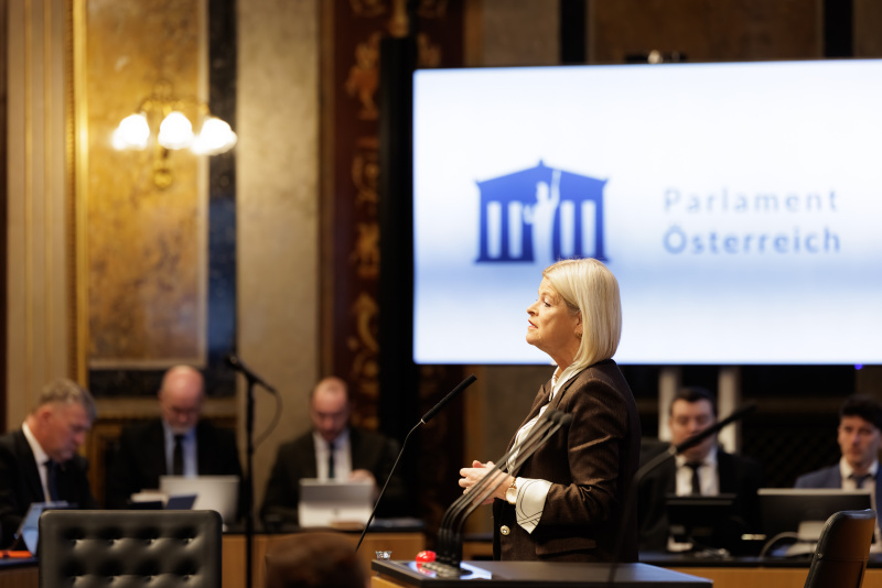 Am Rednerinnenpult: Verteidigungsministerin Klaudia Tanner (ÖVP)