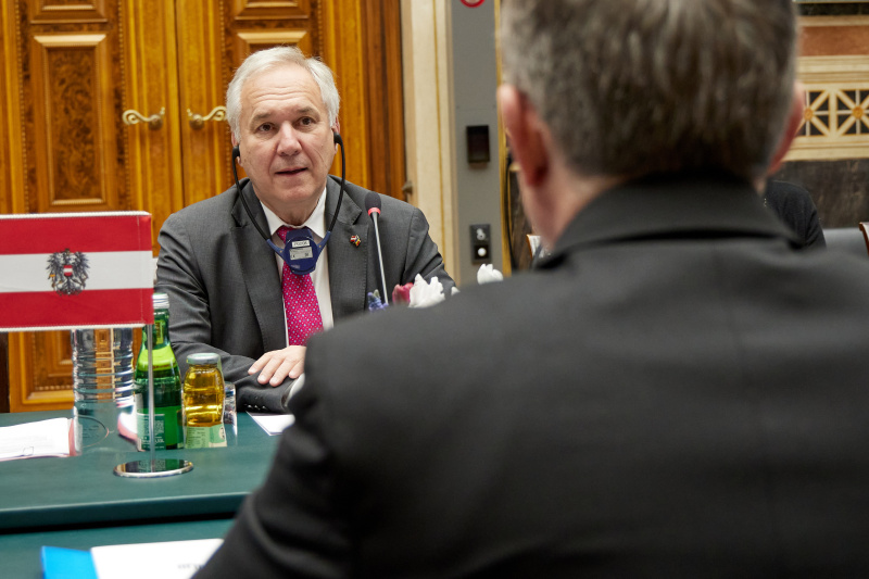 Arbeitsgespräch. Österreichische Delegation unter der Leitung des Nationalratspräsidenten Walter Rosenkranz (FPÖ)