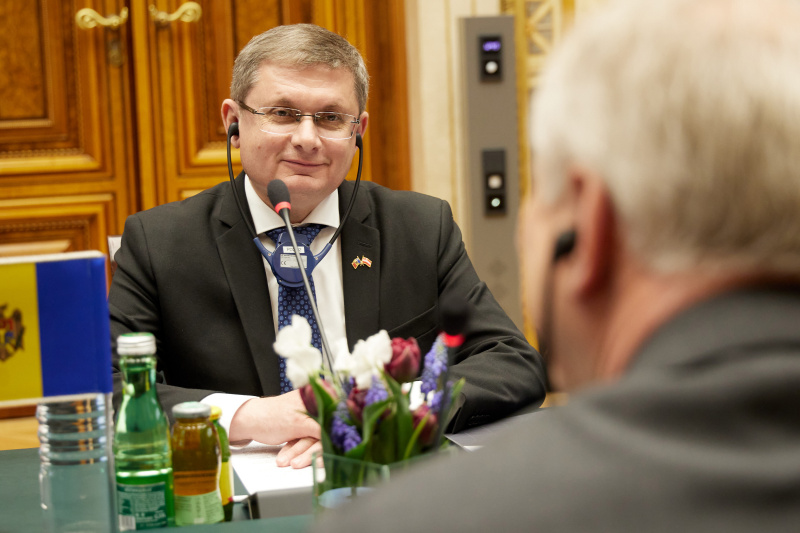Arbeitsgespräch. Delegation der Republik Moldau unter der Leitung des Präsidenten des Parlaments der Republik Moldau Igor Grosu