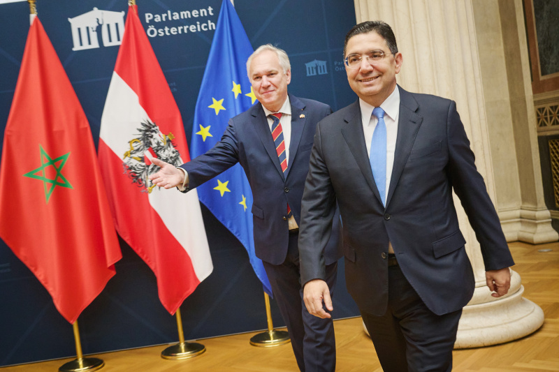 Von links: Nationalratspräsident Walter Rosenkranz (FPÖ), Außenminister des Königreichs Marokko Nasser Bourita
