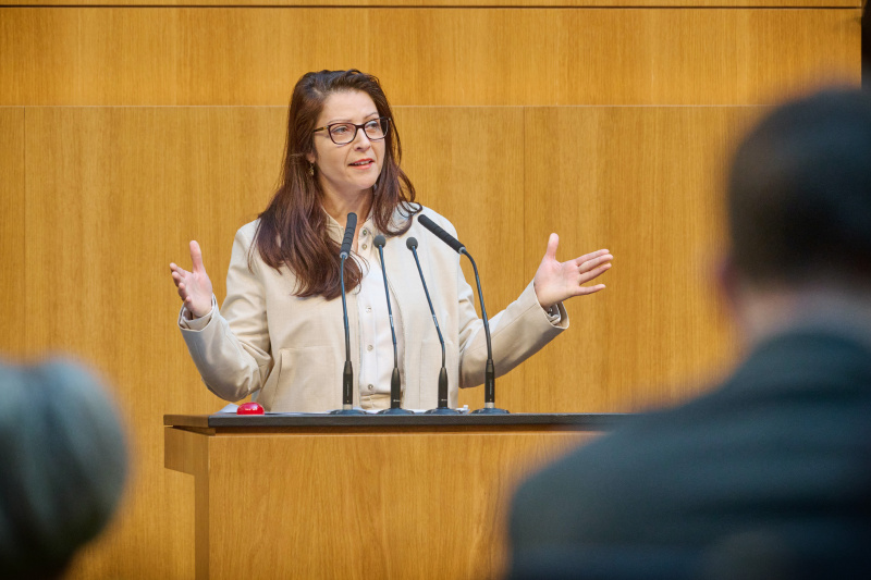 Am Rednerinnenpult: Nationalratsabgeordnete Muna Duzdar (SPÖ)