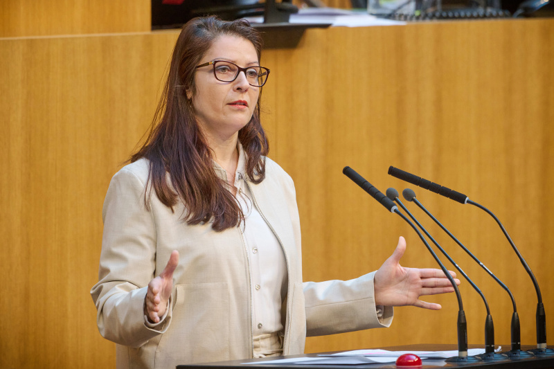 Am Rednerinnenpult: Nationalratsabgeordnete Muna Duzdar (SPÖ)