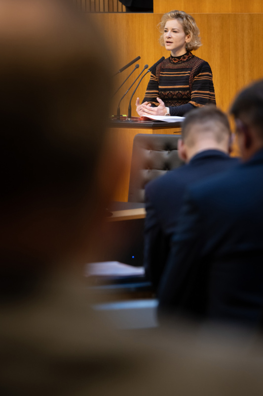 Am Rednerinnenpult: Frauenministerin Eva-Maria Holzleitner (SPÖ)