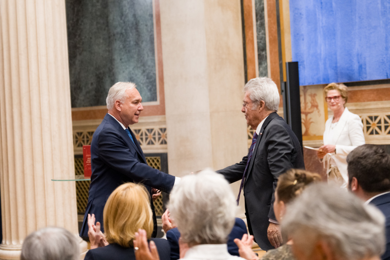 Von links: Nationalratspräsident Walter Rosenkranz (FPÖ), Bundespräsident a.D. und Präsident des Nationalrates a.D. Heinz Fischer