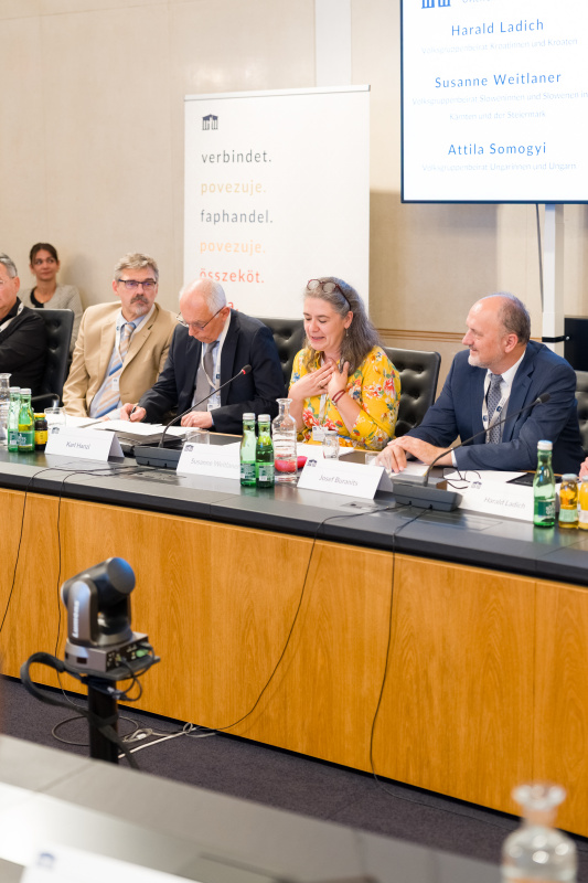 Statements der Vorsitzenden im Volksgruppenbeirat. Am Wort Susanne Weitlaner, Volksgruppenbeirat Sloweninnen und Slowenen in Kärnten und der Steiermark