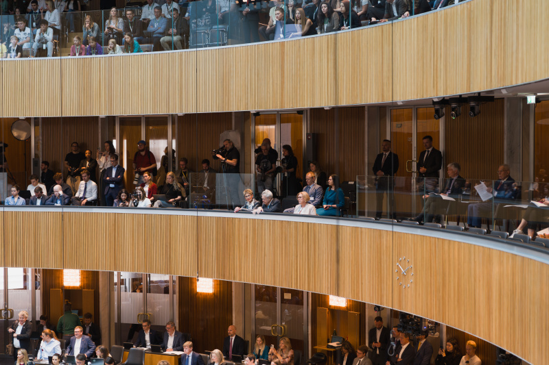 Besuch anlässlich der Budgetrede. Bildmitte von links: Seniorenbundpräsidentin Ingrid Korosec, Bundespräsident a. D. Heinz Fischer, Rechnungshofpräsidentin Margit Kraker