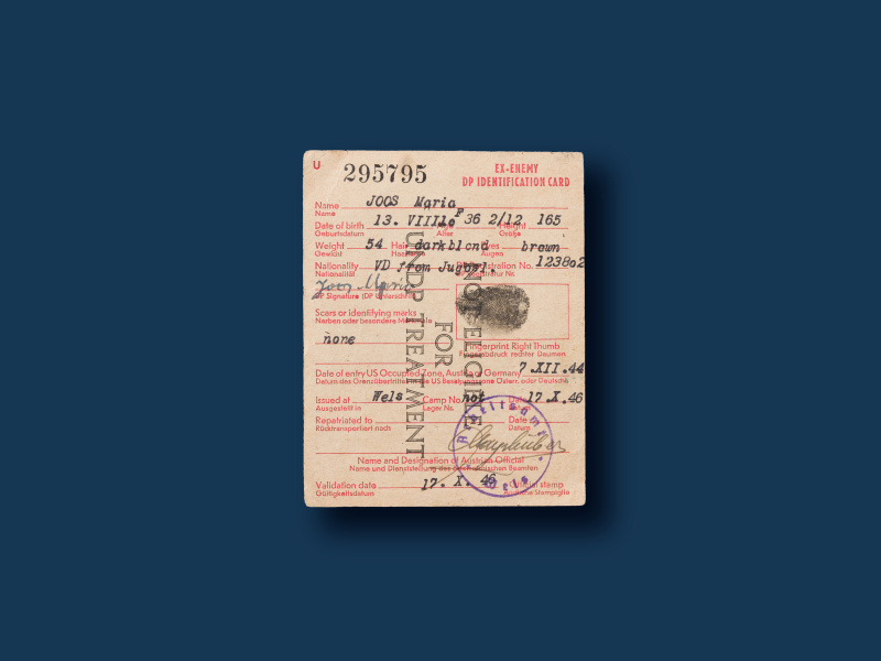 Ausstellungsstücke. Identifitkationskarte Maria Joos