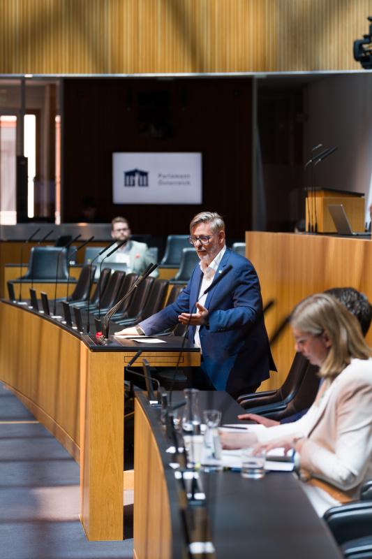 Nationalratsabgeordneter Ralph Schallmeiner (GRÜNE) am Wort