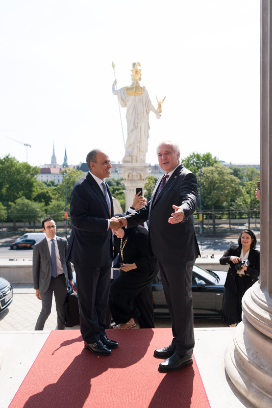 Begrüßung. Von links: ägyptischer Außenminister Badr Abdelatty, Nationalratspräsident Walter Rosenkranz (FPÖ)