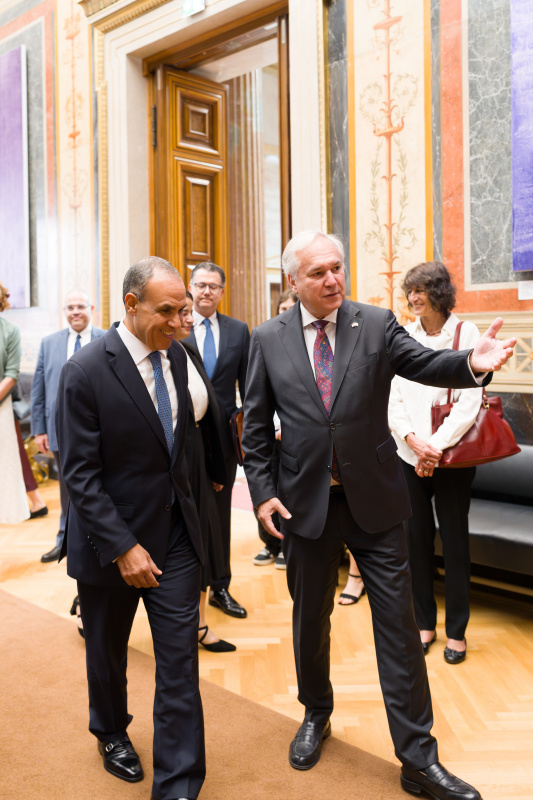 Einholung. Von links: Nationalratspräsident Walter Rosenkranz (FPÖ), ägyptischer Außenminister Badr Abdelatty