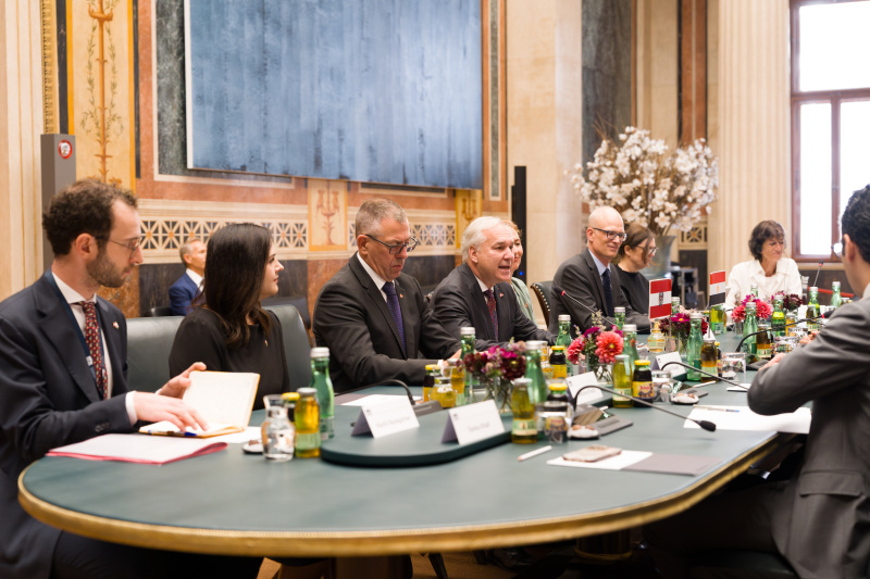 Arbeitsgespräch. Österreichische Delegation unter der Leitung von Nationalratspräsident Walter Rosenkranz (FPÖ) (4.von links)