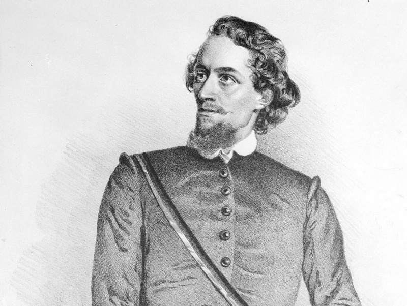 Der junge schlesische Reichstagsabgeordnete und \x22Bauernbefreier\x22 Hans Kudlich im Jahr 1848. Lithografie von Eduard Kaiser, 1848.