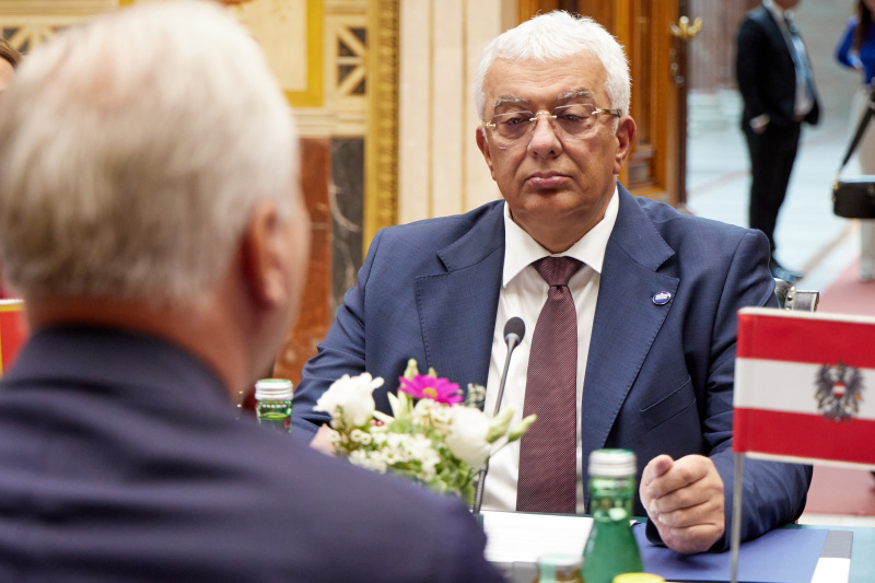 Arbeitsgespräch. Präsident des Parlaments von Montenegro Andrija Mandić