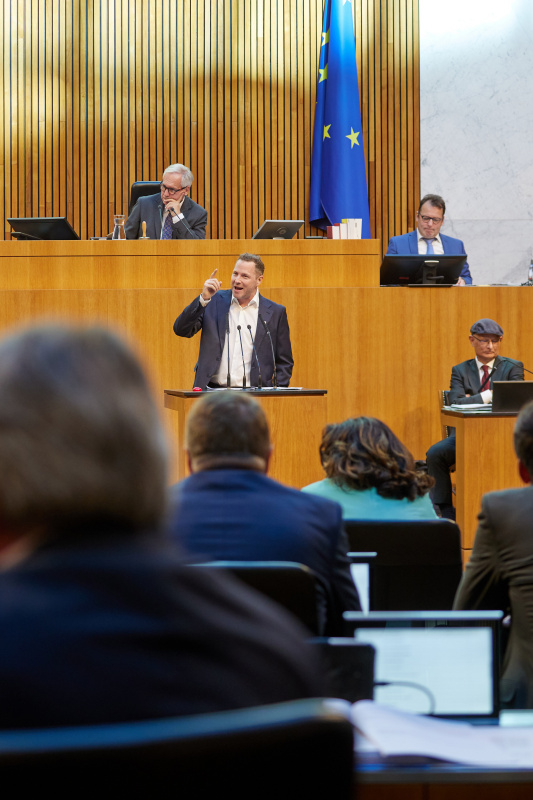 Am Rednerpult: Nationalratsabgeordneter Michael Schnedlitz (FPÖ)