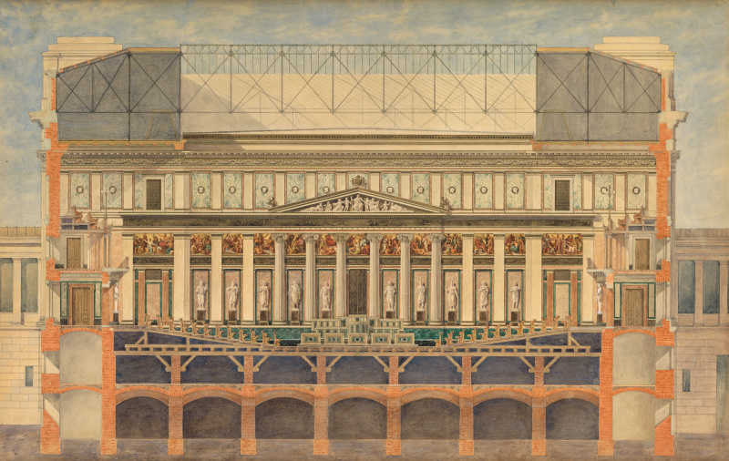 Reichsratsgebäude, Schnitt Sitzungssaal Abgeordnetenhaus