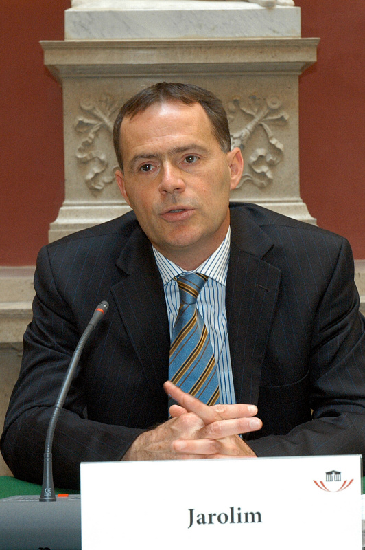 Johannes Jarolim am Mikrofon.