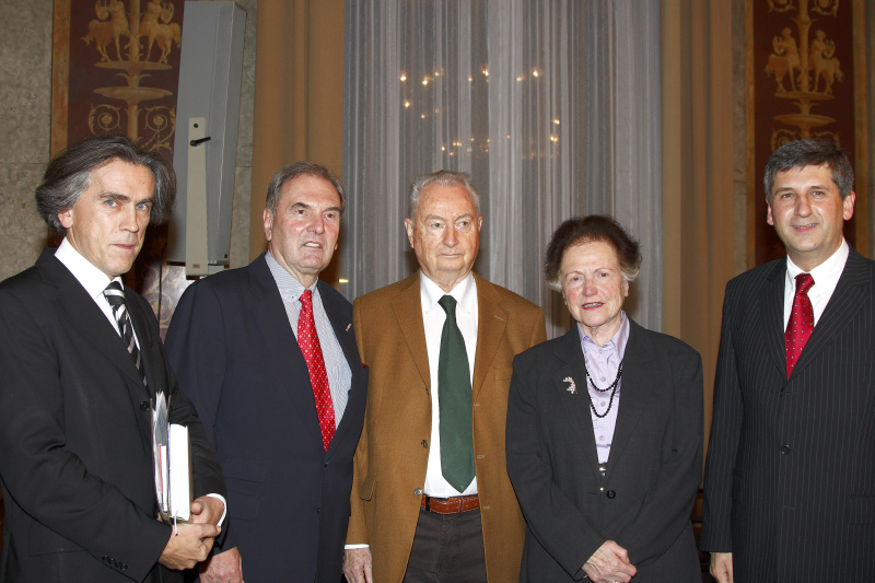 v.li. Leiter der Kulturpolitschen Sektion im BMeiA Emil Brix, Oesterreichischer Botschafter beim Europarat Wendelin Ettmayer, Erwin Lanc, Beatrix Eypeltauer, Zweiter Praesident des Nationalrates Michael Spindelegger