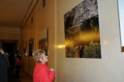 Eine Veranstaltungsteilnehmerin betrachtet ein Foto der Künstlerin Margherita Spiluttini.