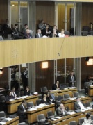 Der Präsident des Schwedischen Reichstags Per Westerberg (Bild oben 5.v.li) verfolgt eine Nationalratssitzung