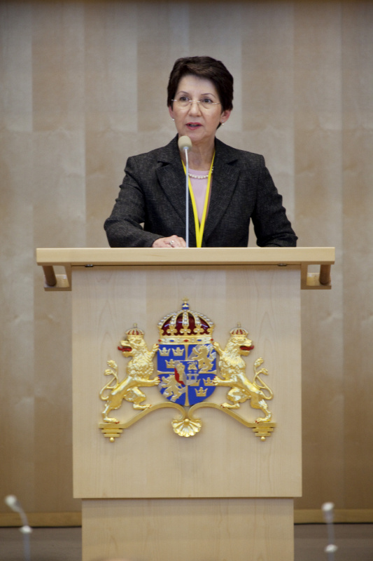 Am Rednerpult Mag.a Barbara Prammer bei der Konferenz der ParlamentspräsidentInnen der Europäischen Union in Stockholm