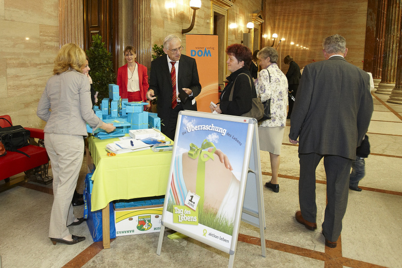 Stand und Plakat " Die Überraschung des Lebens"