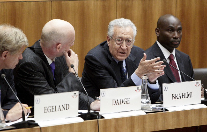 v.li.:Jan Egeland - Director Norwegian Institute of International Affairs, David Dadge - Director International Press Institute, Lakhdar Brahimi - Former UN Special Adviser und Abiodun Williams - Vice-President Center for Conflict Analysis and Prevention, United States Institute of Peace