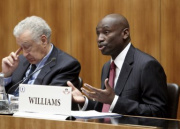 v.li. Lakhdar Brahimi - Former UN Special Adviser und Abiodun Williams - Vice-President Center for Conflict Analysis and Prevention, United States Institute of Peace
