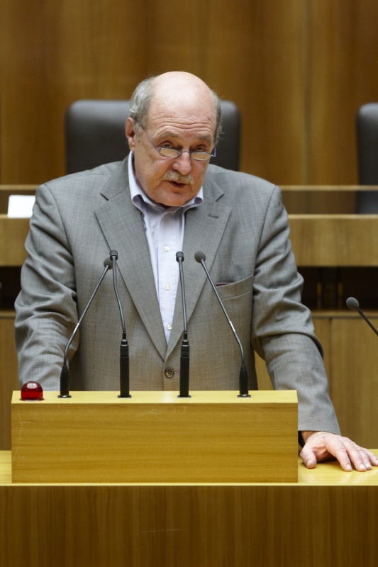 Dr. Kurt Grünewald, Nationalratsabgeordneter der Grünen, am Rednerpult.