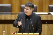Mag. Werner Kogler,  Nationalratsabgeordneter der Grünen, am Rednerpult.