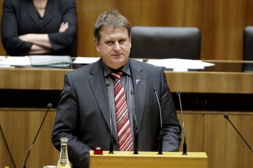 Maximilian Linder, Nationalratsabgeordneter der FPÖ, am Rednerpult.