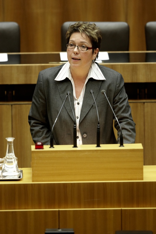 Angela Lueger, Nationalratsabgeordnete der SPÖ, am Rednerpult.