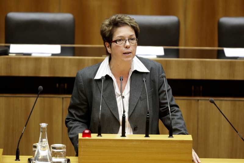 Angela Lueger, Nationalratsabgeordnete der SPÖ, am Rednerpult.