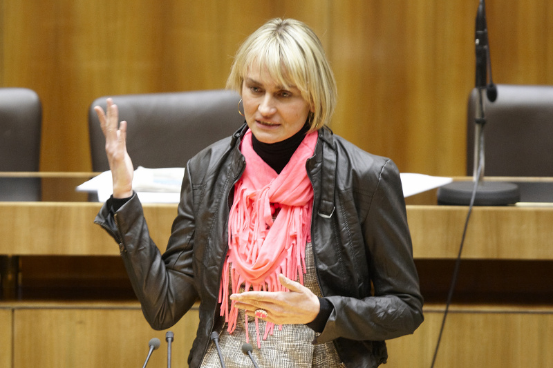 Mag. Helene Jarmer, Nationalratsabgeordnete der GRÜNEN, am Rednerpult.