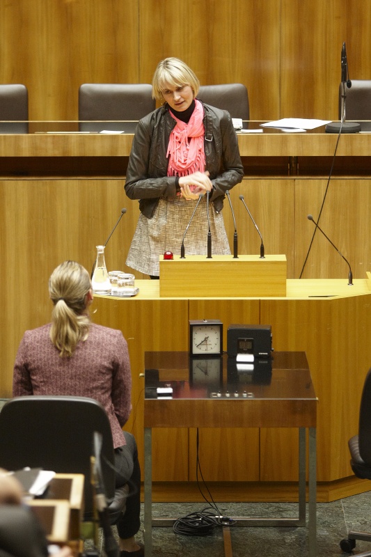 Mag. Helene Jarmer, Nationalratsabgeordnete der GRÜNEN, am Rednerpult.